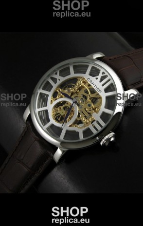 Cartier Ronde de Japanese Replica Watch in Skelton Gold Dial