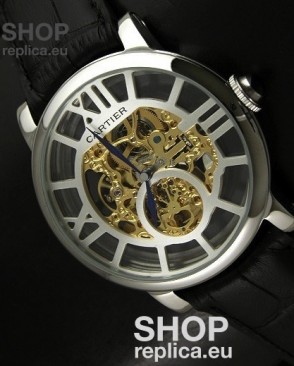 Cartier Ronde de Japanese Replica Watch in Skelton Gold Dial