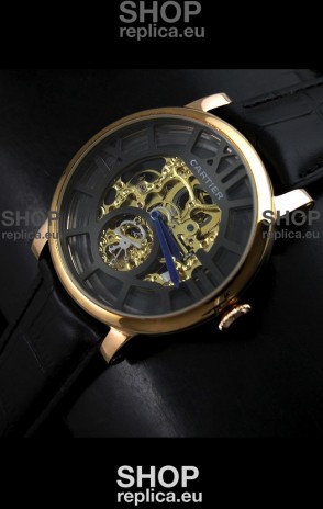 Cartier Ronde de Japanese Replica Watch in Skelton Gold Dial