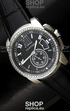 Cartier Calibre de Japanese Replica Watch in Black Dial