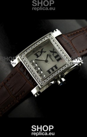 Chopard Happy Sport Swiss Replica Watch in Brown Strap