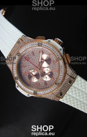 Hublot Big Bang Rose Gold Watch Quartz Movement in White Strap