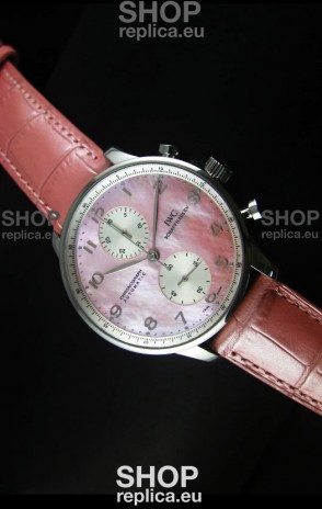 IWC Portuguese Chronograph Swiss Replica Watch in Pink Pearl Dial - 1:1 Mirror Replica Edition