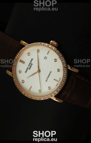 Patek Philippe Calatrava 5298 Swiss Replica Watch in Pink Gold Casing - Diamonds Hours
