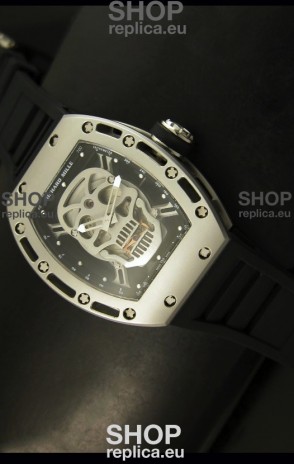Richard Mille RM052 Skull Tourbillon Swiss Replica Watch in Brushed Steel Case