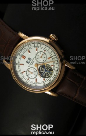 Patek Philippe Complications Tourbillon Japanese Replica Watch in Pink Gold