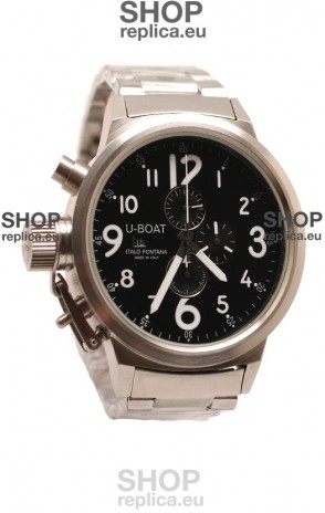 U-Boat Flightdeck Japanese Replica Steel Watch in Black Dial