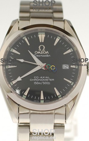 Omega SeaMaster CO AXIAL Swiss Replica Watch in Black Dial