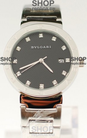 Bvlgari Quartz Japanese Silver Watch in Black Dial