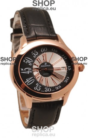 Audemars Piguet Millenary Hour and Minute Swiss Replica Rose Gold Watch in Black Strap
