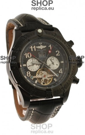 Breitling Chronometre Tourbillon Japanese Replica Watch in Black Dial