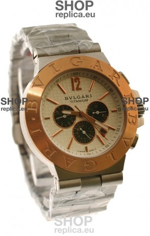 Bvlgari Diagono Mens Scuba japanese Replica Watch in Cream Carbon Dial