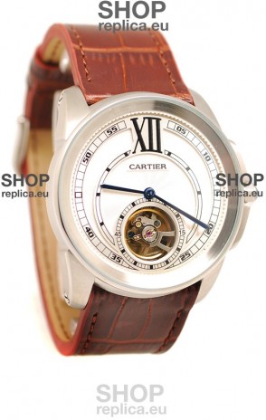 Calibre de Cartier Flying Tourbillon Japanese Replica Steel Watch 