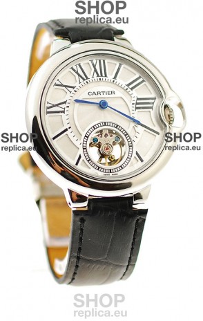 Ballon Bleu De Cartier flying Tourbillon Japanese Replica Steel Watch in White Dial
