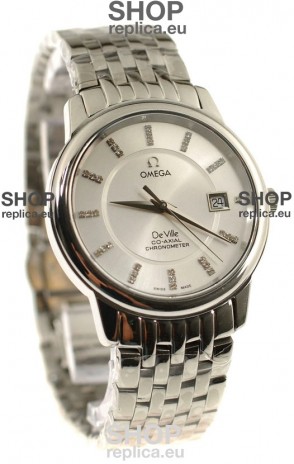 Omega Co-Axial Deville Japanese Steel Watch in Diamond Encrusted Stick Markers