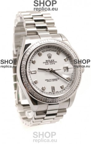 Rolex Day Date Silver Japanese Mens Watch