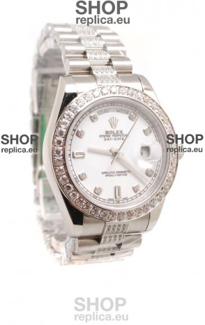 Rolex Day Date Silver Japanese Mens Watch