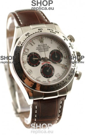 Rolex Daytona Cosmograph Swiss Replica Watch in Brown Leather Strap
