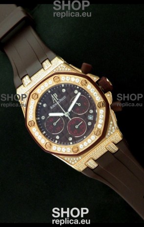 Audemars Piguet Royal Oak Ladies Alinghi Limited Edition Japanese Gold Watch in Maroon Dial