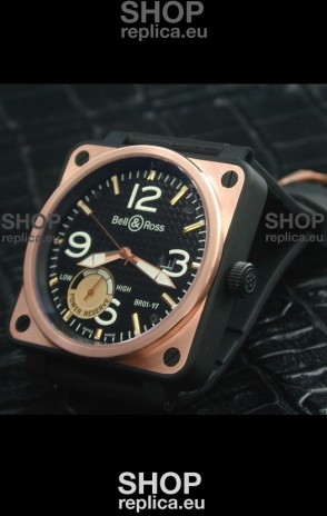 Bell and Ross BR01 97 Power Reserve Rose Gold Watch in Black Dial