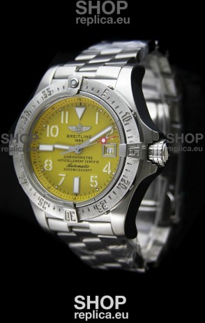 Breitling Chronomat Swiss Replica Watch in Steel Strap Yellow Dial