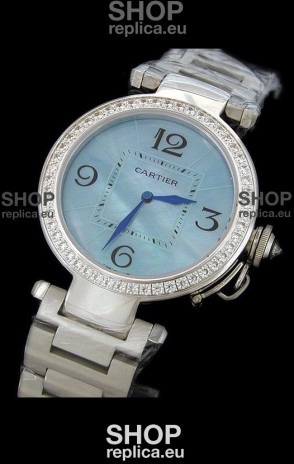 Cartier Pasha de Swiss Replica Automatic Watch in Light Blue Dial