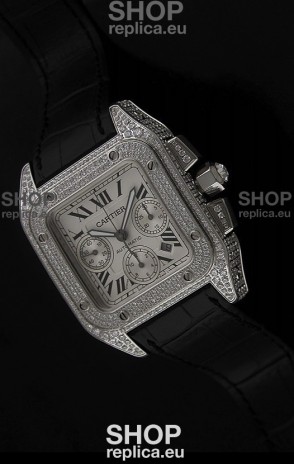 Cartier Santos Swiss Replica Watch with Diamonds Embedded Casing