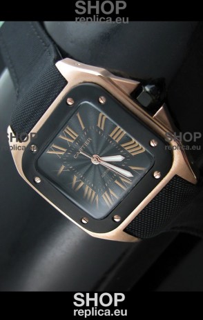 Cartier Santos 100 Japanese Replica Watch in Pink Gold