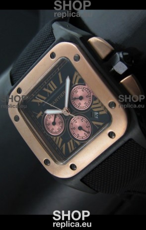 Cartier Santos 100 Japanese Replica Watch in Black Strap