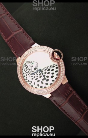 Ballon De Cartier Watch in Pink Gold Casing with Diamonds Bezel