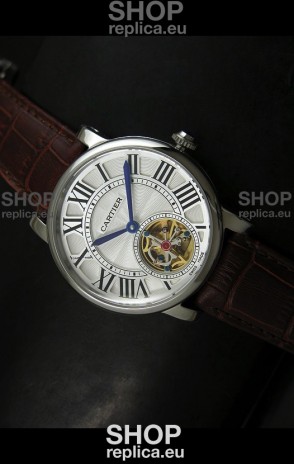 Cartier Ronde de Tourbillon Japanese Replica Watch in Brown Strap