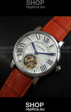 Cartier Ronde de Tourbillon Japanese Replica Watch in Brown Strap