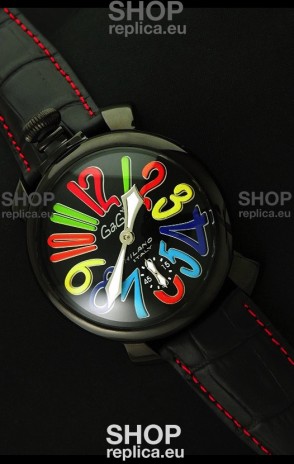 Gaga Milano Italy Japanese Replica PVD Watch in Black Dial