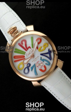 Gaga Milano Italy Japanese Replica Rose Gold Watch in White Dial