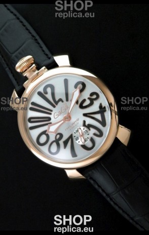 Gaga Milano Italy Japanese Replica Rose Gold Watch in Black Arabic Markers