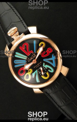 Gaga Milano Italy Japanese Replica Rose Gold Watch in Multi Colour Arabic Markers