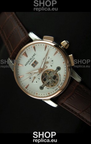 Mont Blanc Flying Tourbillon Japanese Replica Watch with Gold Bezel