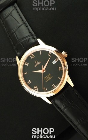 Omega DeVelie Co-Axial Chronometer Japanese Rose Gold Watch in Black Dial