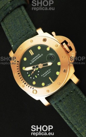 Panerai Luminor Submersible 1000M Japanese Automatic Rose Gold Watch in Green Dial