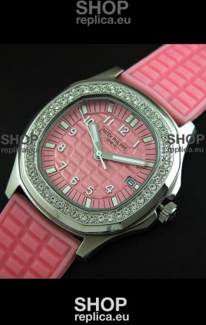 Patek Phillipe Nautilis Swiss Diamond Replica Watch in Pink Dial