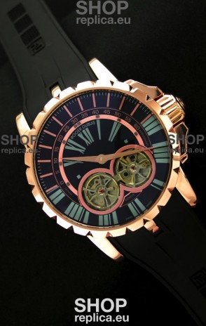 Roger Dubuis Chronoexcel Japanese Replica Automatic Rose Gold Watch in Blue Dial