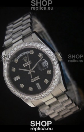 Rolex Day Date Just Japanese Replica Watch in Black Dial
