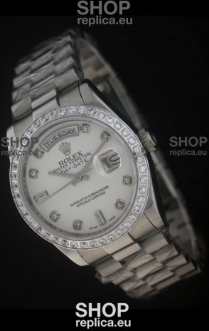 Rolex Day Date Just Japanese Replica Watch in White Dial 