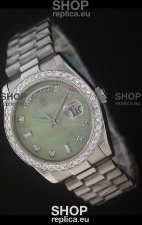 Rolex Day Date Just Japanese Replica Watch in Light Green Dial