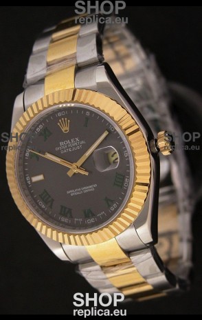 Rolex Day Date Just Japanese Replica Two Tone Gold Watch in Grey Dial