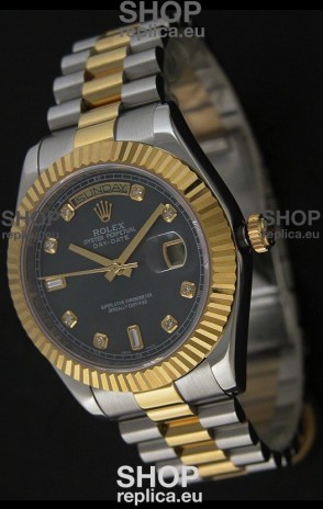 Rolex Day Date Just Japanese Replica Two Tone Gold Watch in Mop Grey Dial