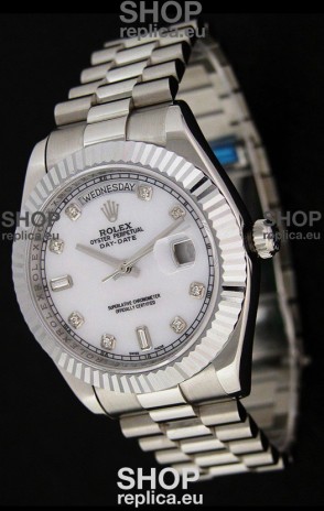 Rolex Oyster Perpetual Day Date Swiss Replica Watch in White Mother of Pearl Dial
