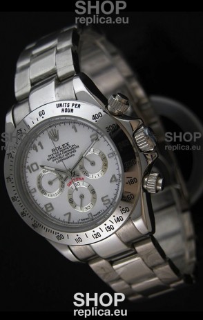 Rolex Daytona Cosmograph Swiss Replica Stainless Steel Watch in White Dial