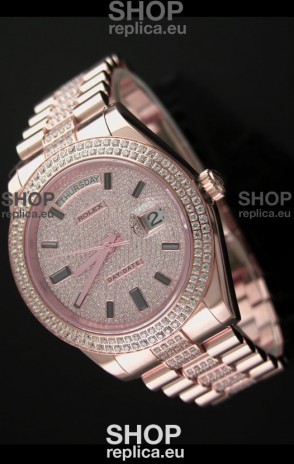 Rolex Day Date Japanese Automatic Rose Gold Watch in Ruby Stick Markers
