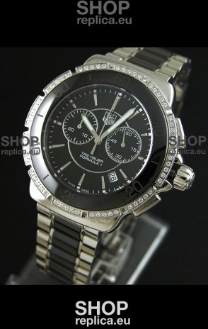 Tag Heuer Formula 1 Chronograph Swiss Replica Ceramic Ladies Watch in Diamond Bezel